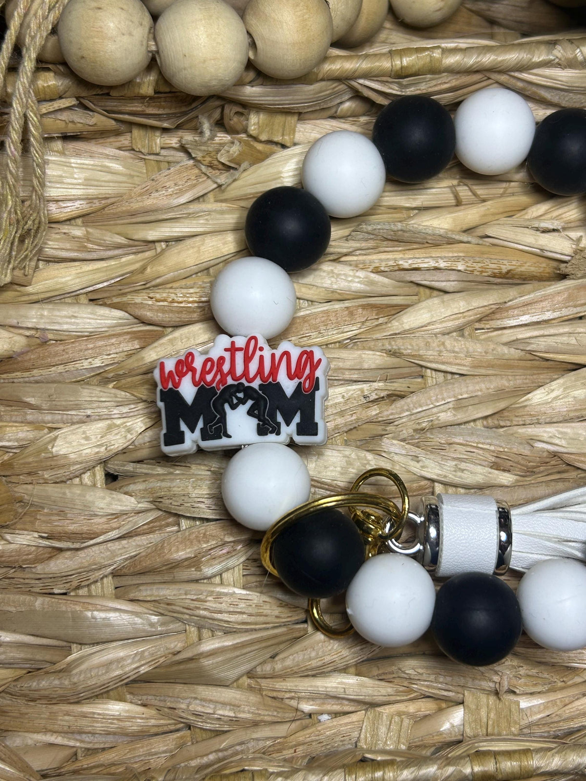 Wrestling Mom Silicone Beaded Wristlet Keychain, Sports Team Mom Accessory