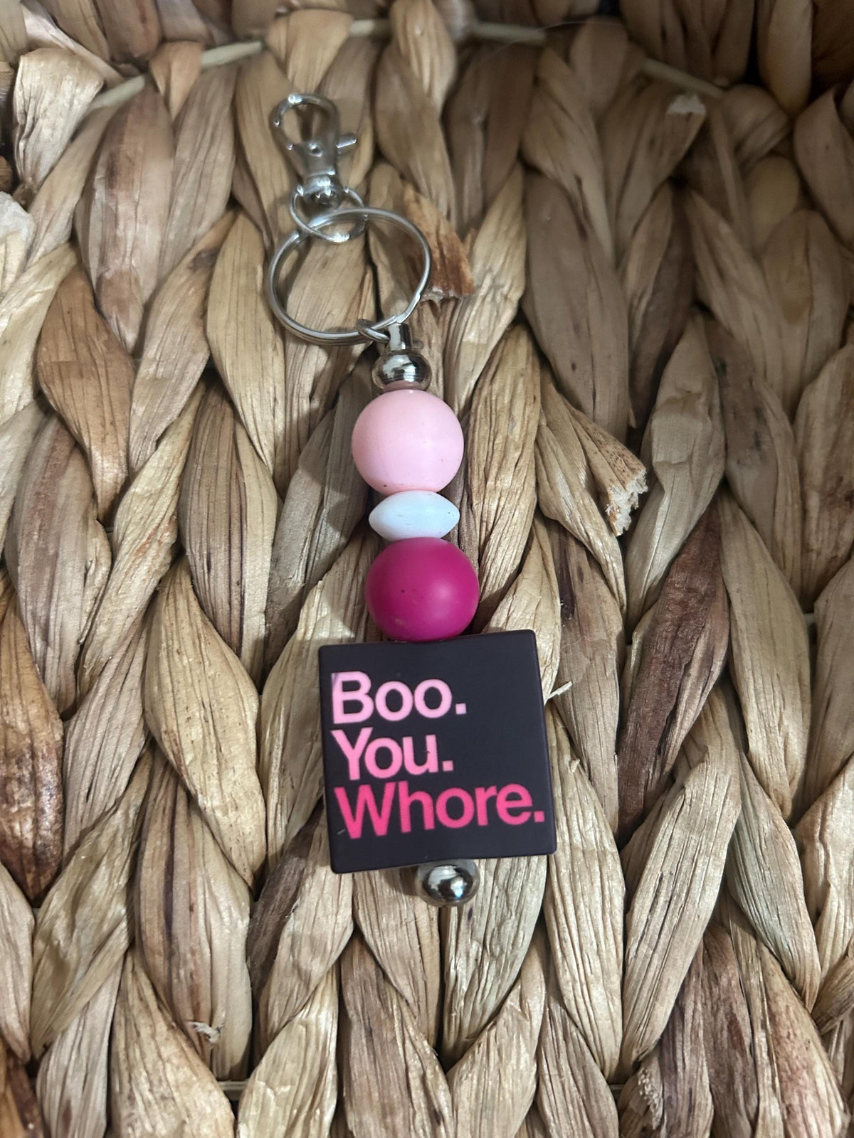 Funny Halloween Beaded Keychain |Boo You Whore Movie Quote Keychain | Pink Halloween Keychain | Ghost Season Gift