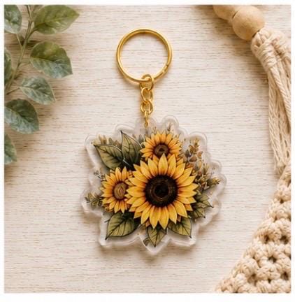 Sunflower Acrylic Keychain | 2D One-Sided Acrylic Keychain | Sunflower Gift | Floral Keychain | Cute Backpack Charm | Boho Keychain | Summer
