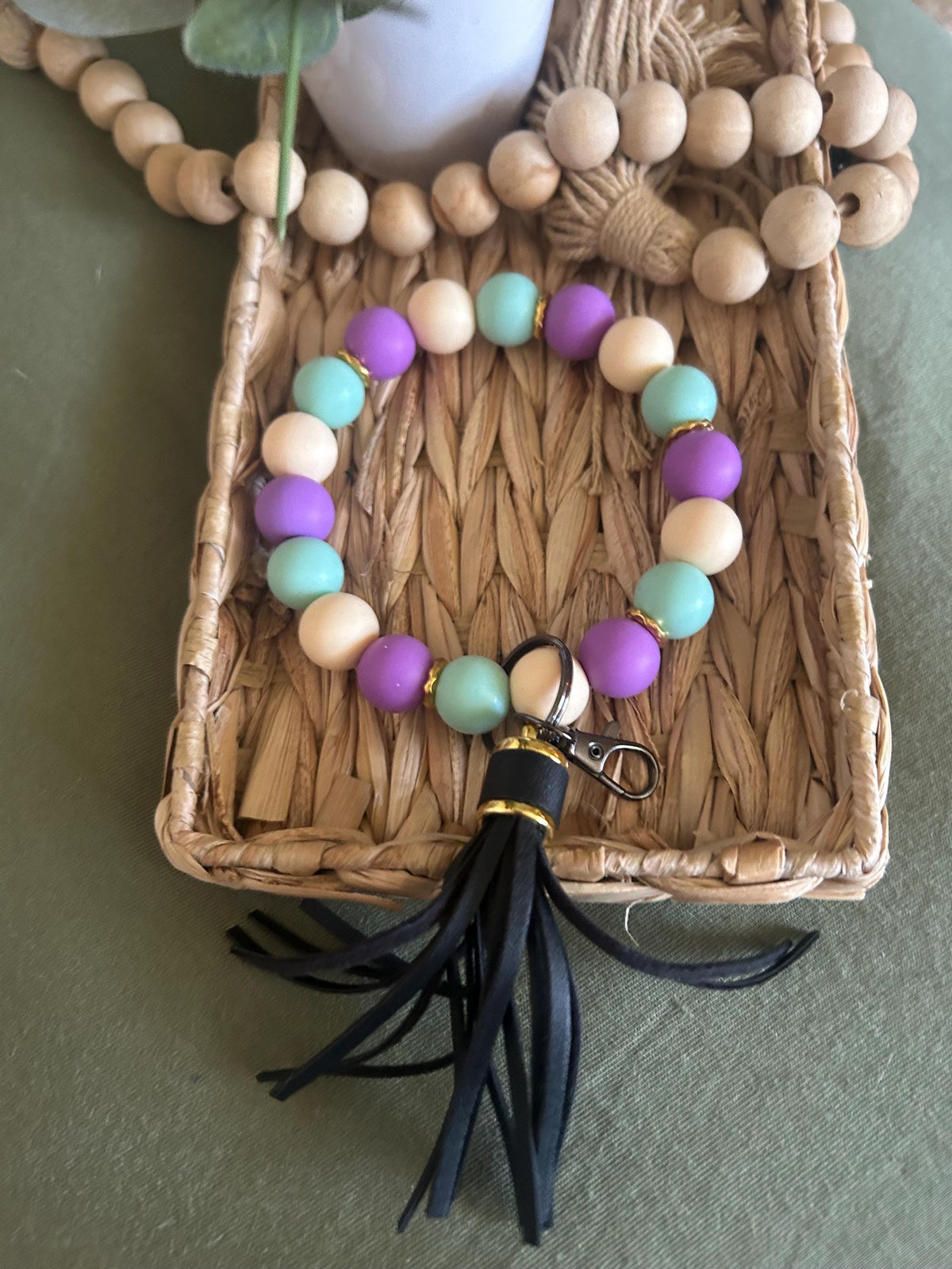 Beaded Pattern Wristlet Keychain
