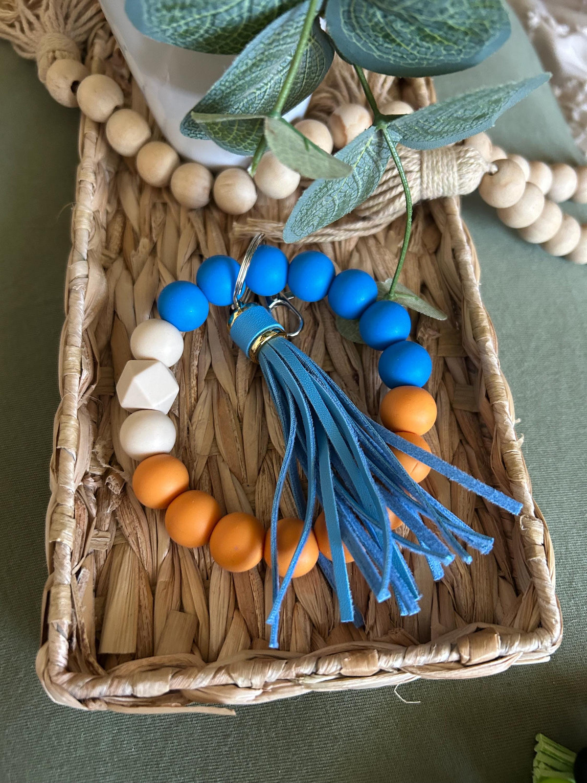 Beaded Block Pattern Wristlet Keychain