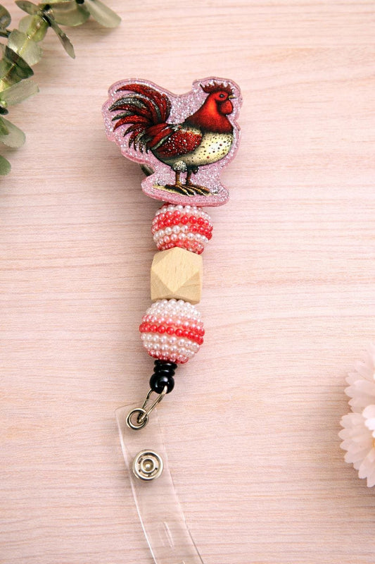 Rooster Chicken Badge Reel