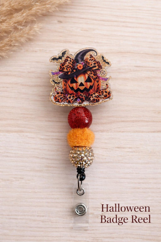 Chic Halloween Witch Pumpkin Badge Reel