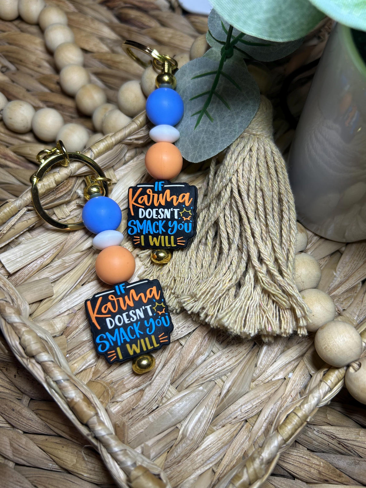 If Karma Doesn’t Smack You I Will Beaded Keychain