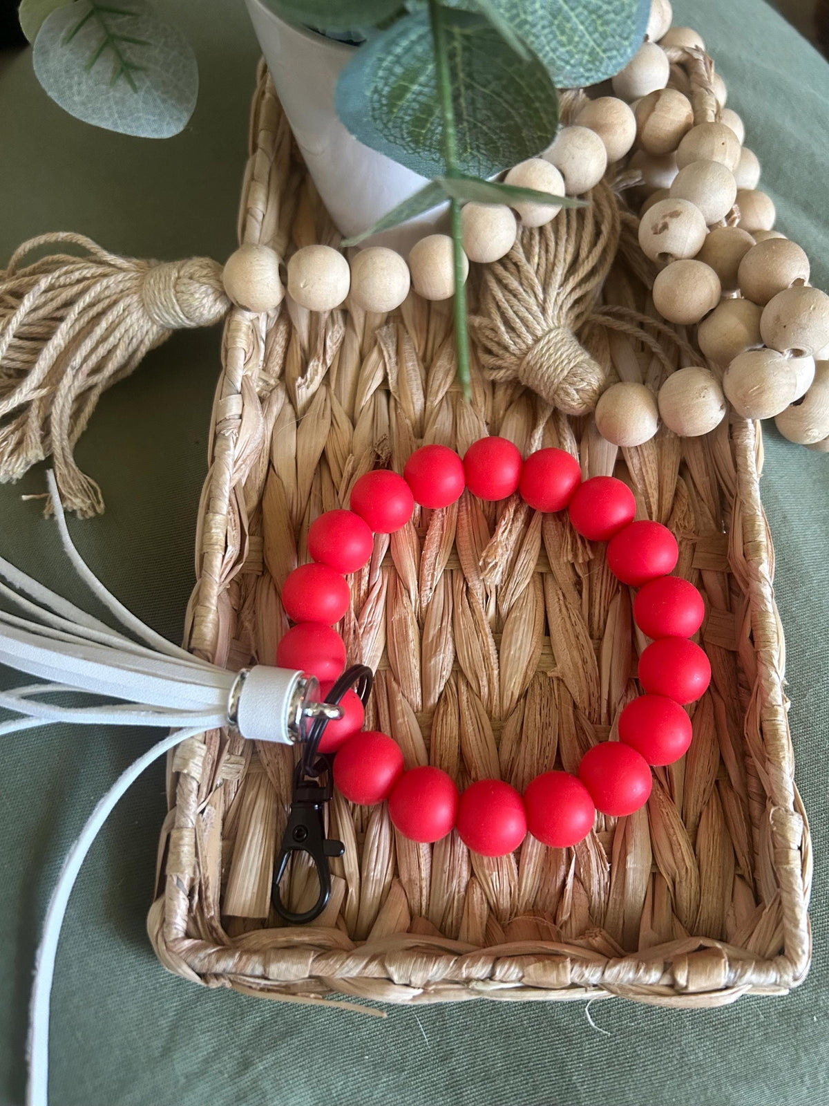 Silicone Beaded Wristlet Keychain Bracelet, Tassel Charm Accessory
