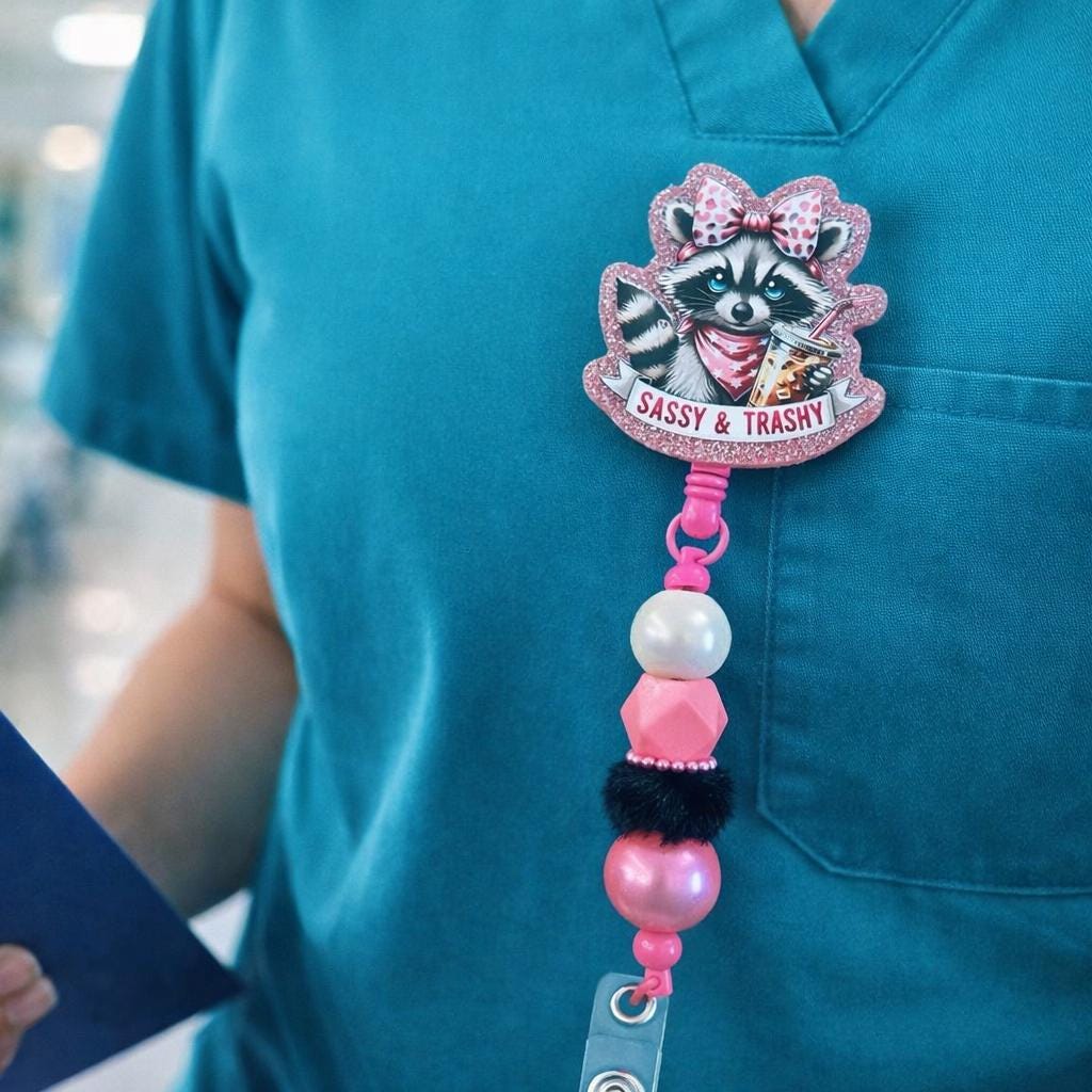 Sassy and Trashy Raccoon Badge Reel