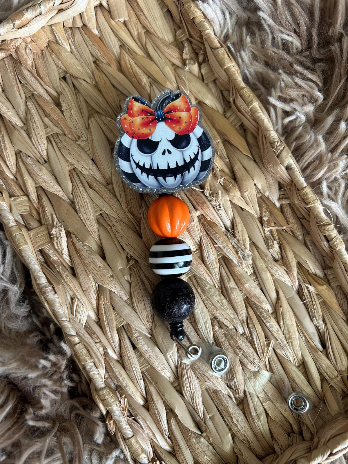 Halloween Badge Reel | Horror Pumpkin ID Holder, Nurse Accessory (Retractable)