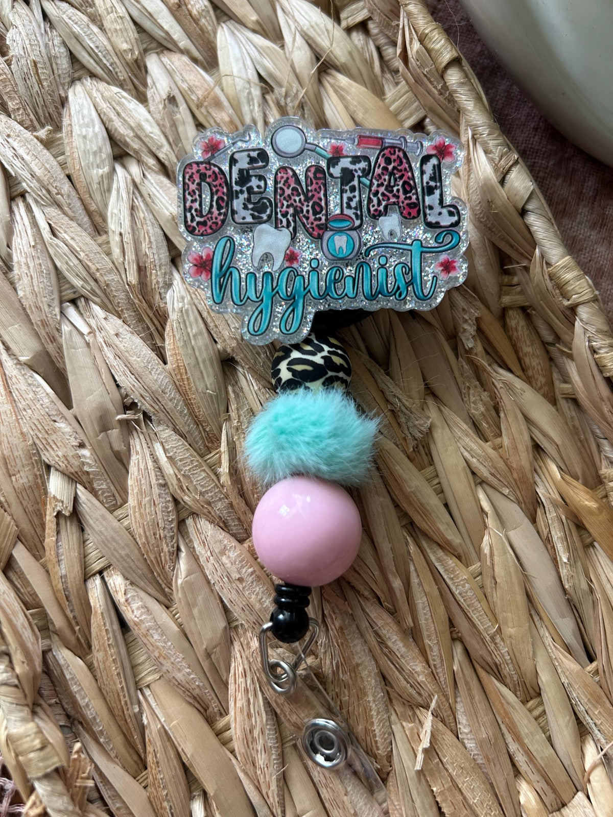 Dental Hygienist Badge Reel | Retractable ID Clip, Handmade Beaded Holder