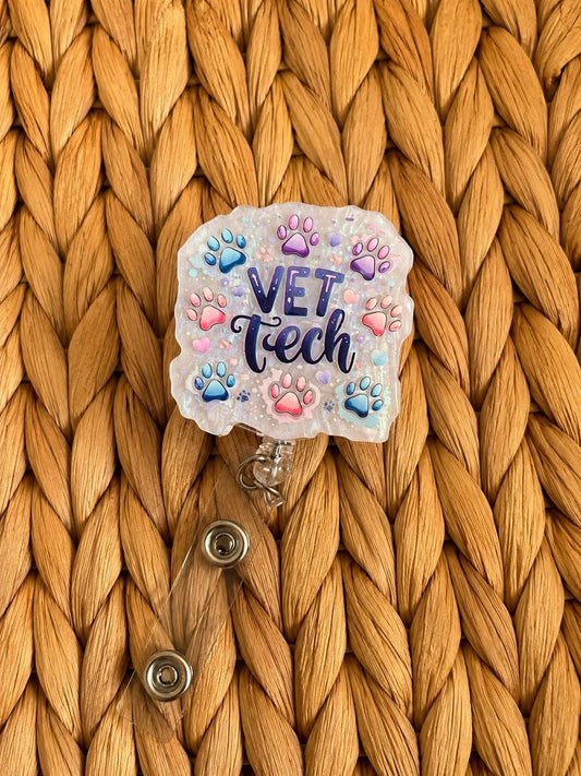 Vet Tech Badge Reel | Paw Print ID Holder | Handmade Veterinary ID Clip