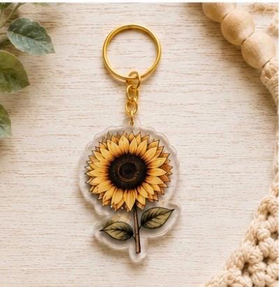 Sunflower Acrylic Keychain | 2D One-Sided Acrylic Keychain | Sunflower Gift | Floral Keychain | Cute Backpack Charm | Boho Keychain | Summer