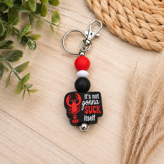 Funny Crawfish Beaded Keychain, It’s Not Gonna Suck Itself Keychain, Adult Humor Gift, Red Black Bag Charm, Sarcastic Gift
