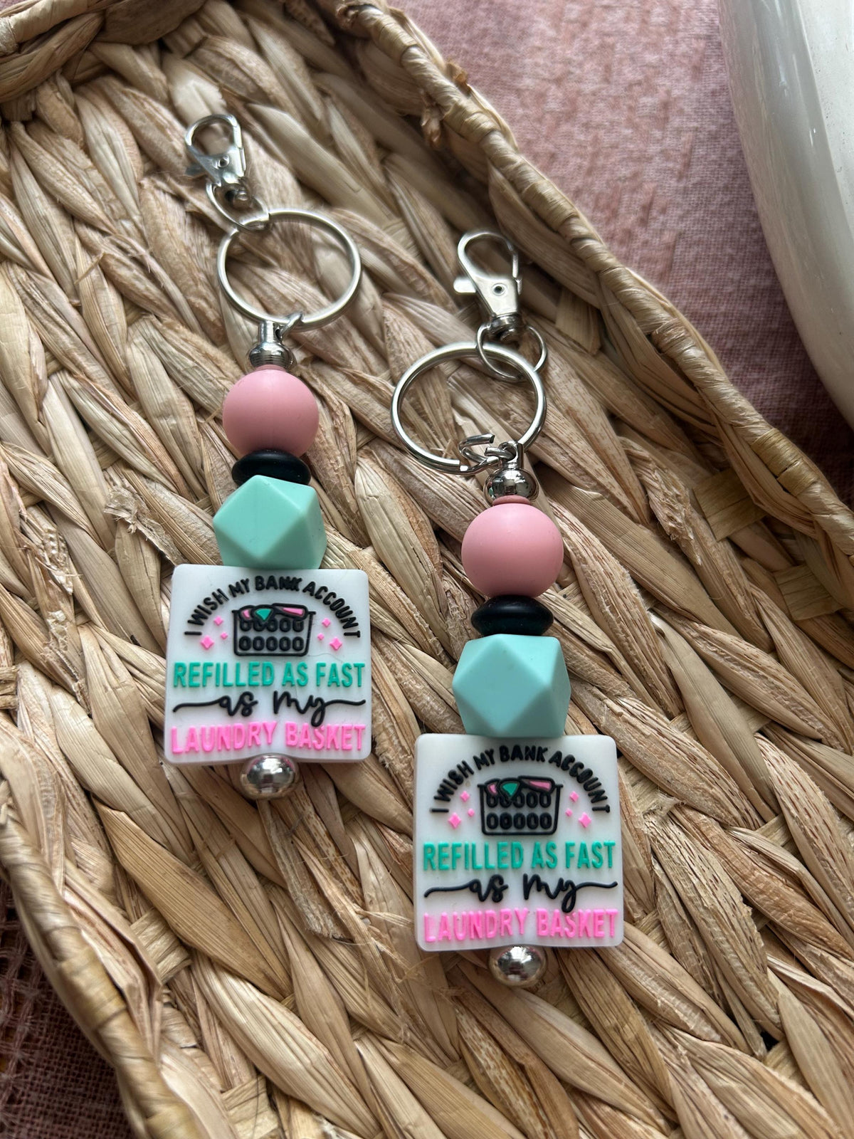Handmade Pastel Silicone Beaded Keychain, Funny Mom Life Laundry Humor Accessory