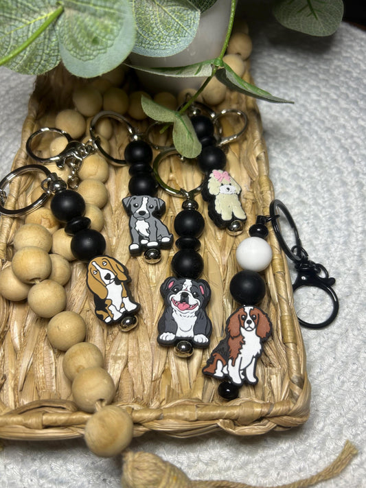 Handmade Dog Breed Beaded Keychain, Silicone Pet Accessory, Dog Mom Dad Gift