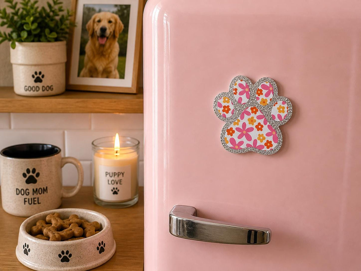 Handmade Paw Print Magnet | Floral Dog Lover Decor, Locker Accessory