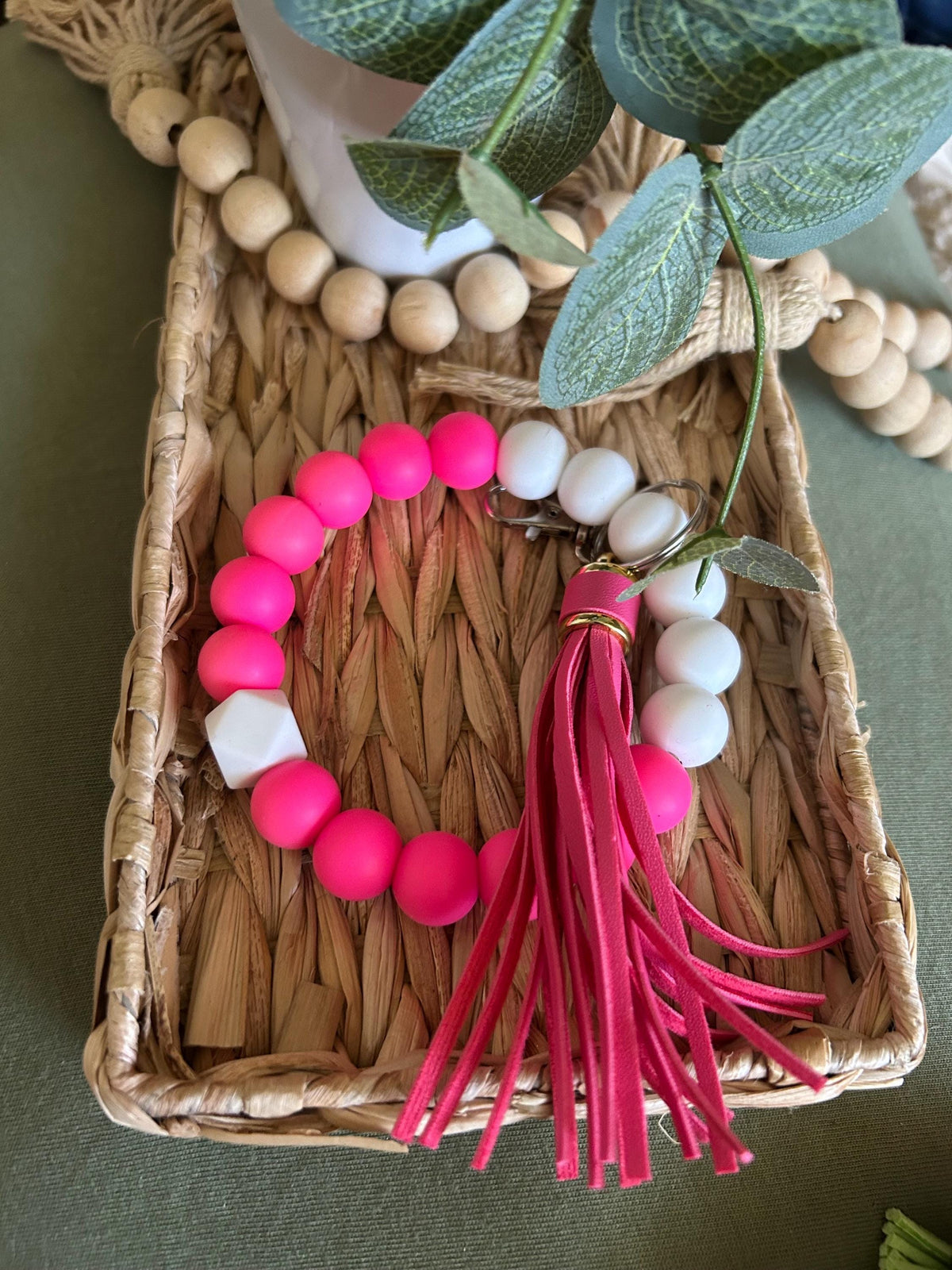 Beaded Block Pattern Wristlet Keychain