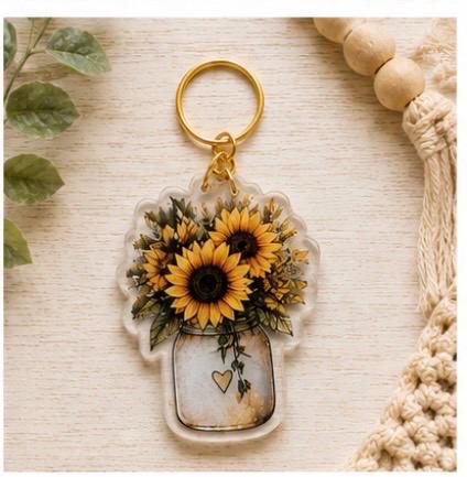 Sunflower Acrylic Keychain | 2D One-Sided Acrylic Keychain | Sunflower Gift | Floral Keychain | Cute Backpack Charm | Boho Keychain | Summer