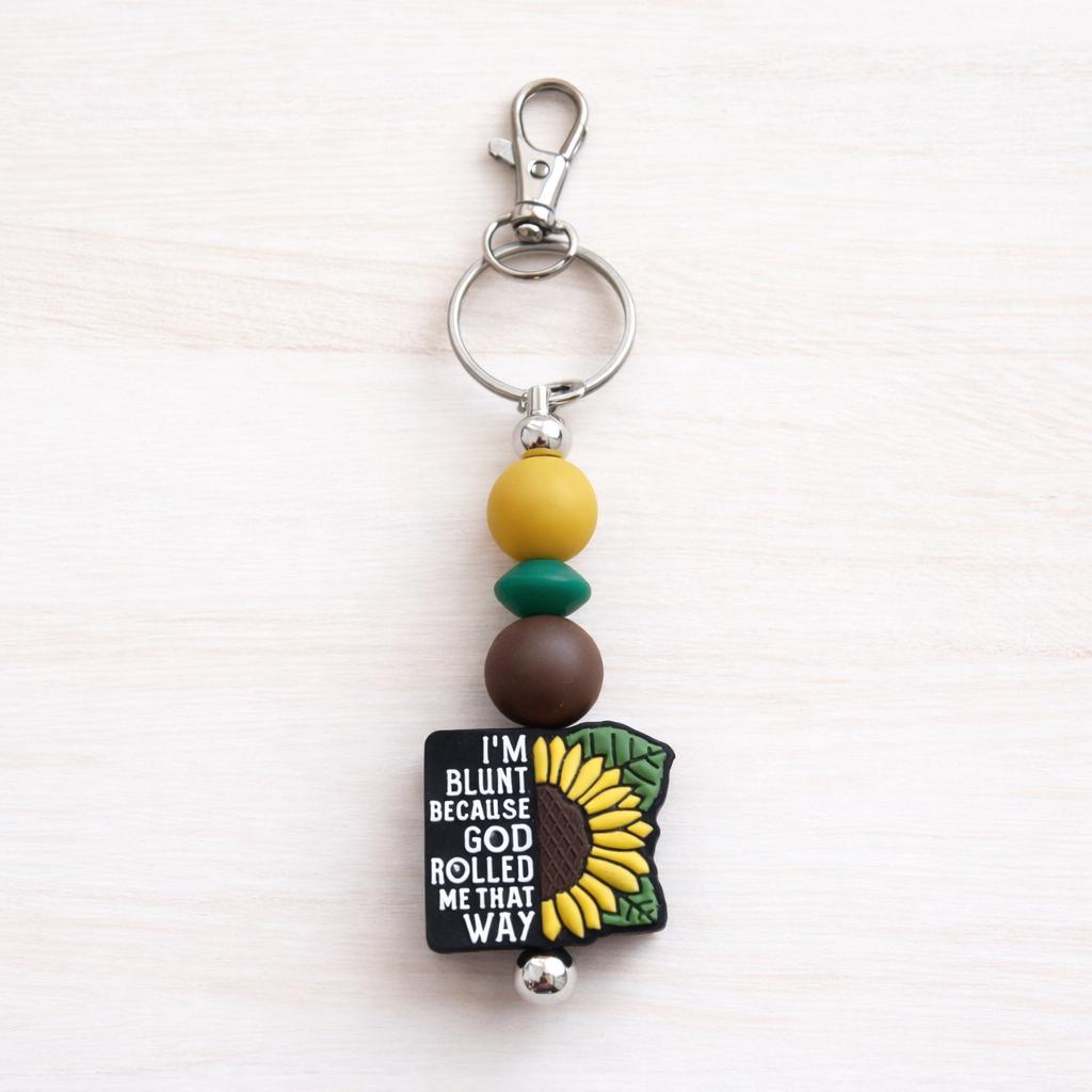Handmade Silicone Beaded Keychain, "I'm Blunt Because God Rolled Me That Way" Charm