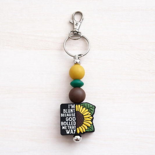 Handmade Silicone Beaded Keychain, "I'm Blunt Because God Rolled Me That Way" Charm