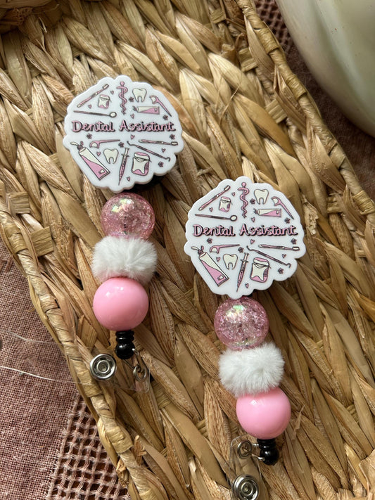 Dental Assistant Badge Reel | Retractable ID Clip, Handmade Keychain Couture Design