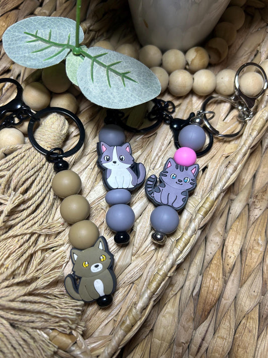 Beaded Silicone Cat Keychain, Cat Lover Gift, Pet Accessory
