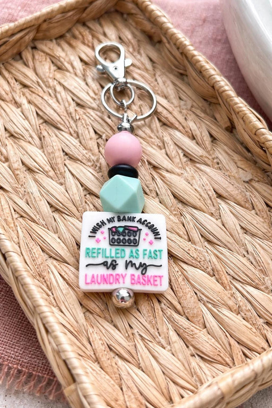 Handmade Pastel Silicone Beaded Keychain, Funny Mom Life Laundry Humor Accessory