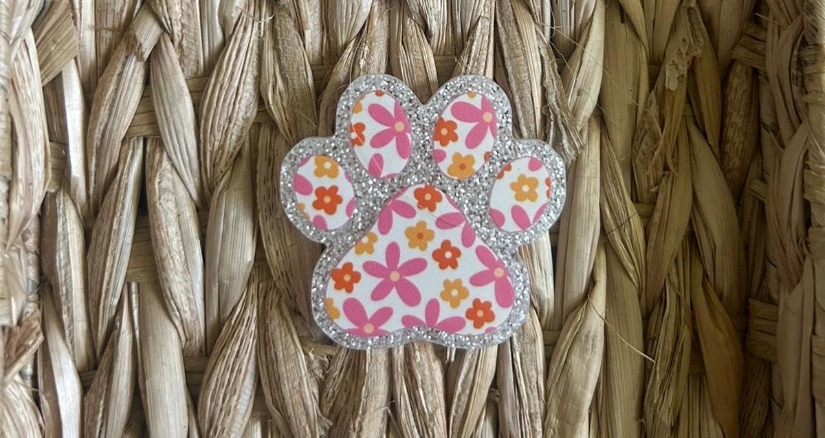 Handmade Paw Print Magnet | Floral Dog Lover Decor, Locker Accessory