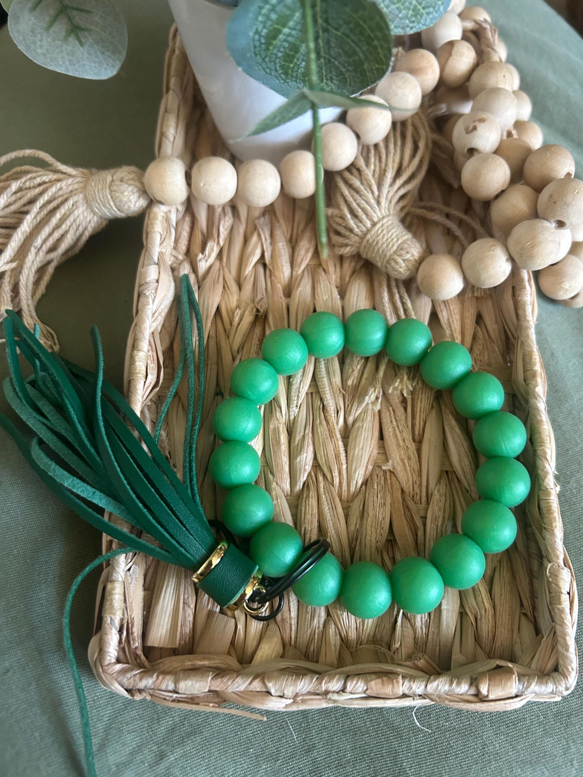Silicone Beaded Wristlet Keychain Bracelet, Tassel Charm Accessory