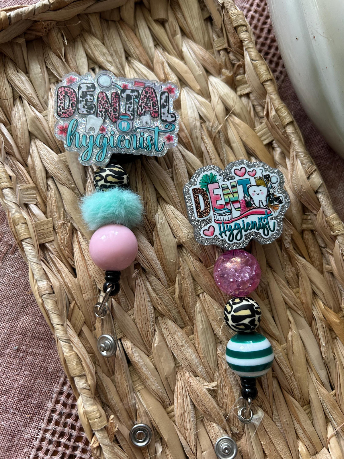 Dental Hygienist Badge Reel | Retractable ID Clip, Handmade Beaded Holder