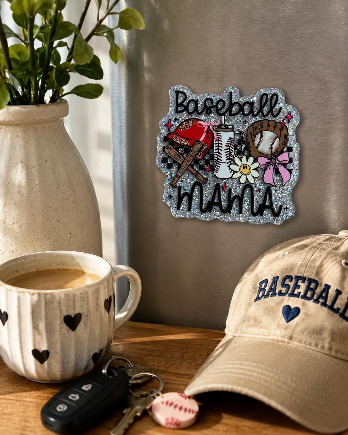 Glitter Baseball Mama Magnet | Sports Mom Fridge Decor, Baseball Lover Gift