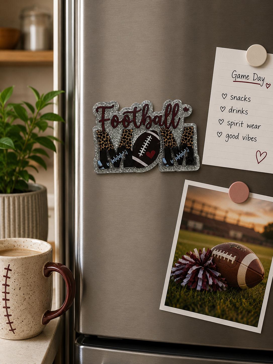 Glitter Football Mom Magnet | Sports Mom Fridge Decor, Handmade Acrylic Accent