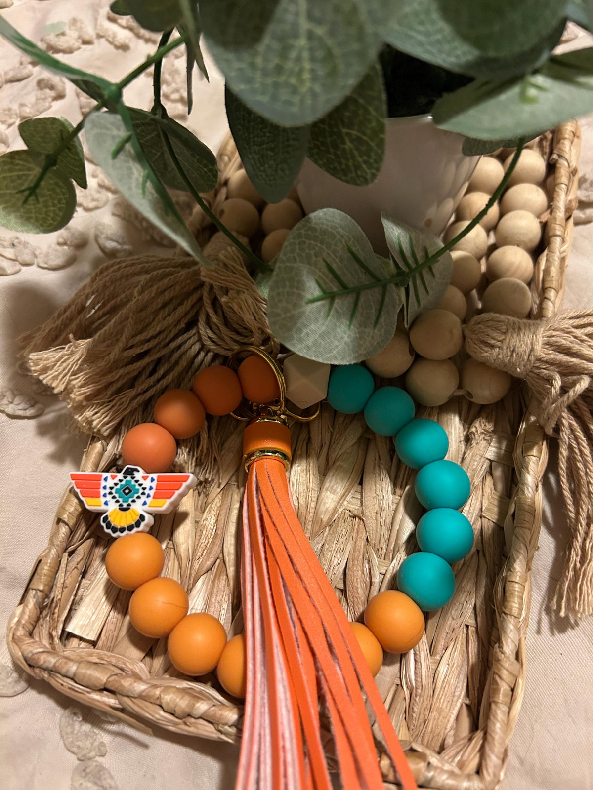 Western Beaded Wristlet Keychain, Cowgirl Bracelet, Rustic Tassel Accessory