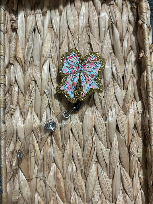 Floral Print Bow Badge Reel