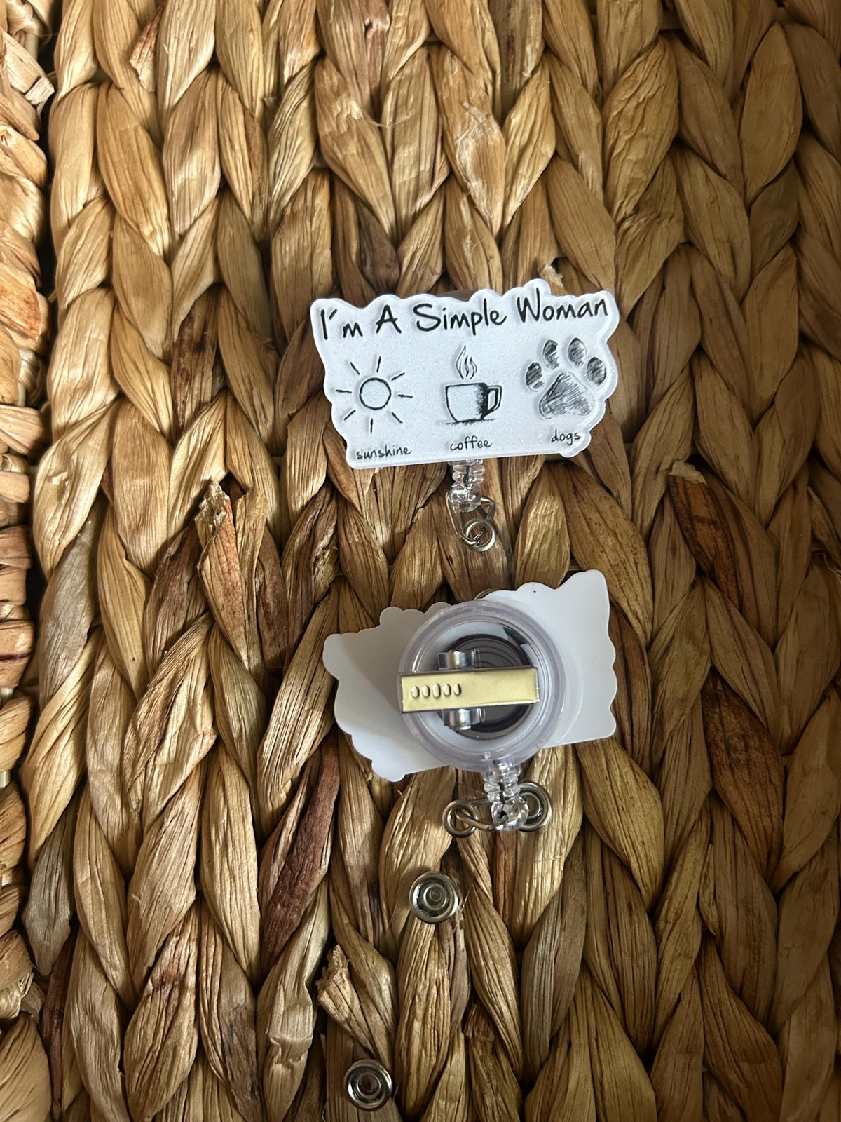 Simple Woman Sunshine Coffee Dogs Badge Reel | Retractable Nurse ID Holder