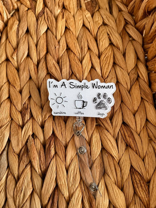 Simple Woman Sunshine Coffee Dogs Badge Reel | Retractable Nurse ID Holder