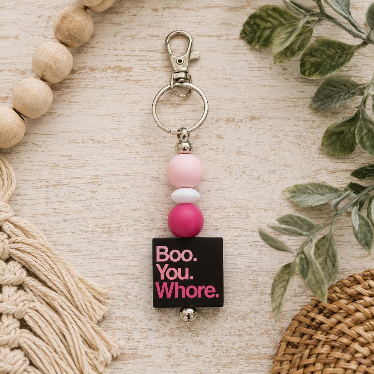 Funny Halloween Beaded Keychain |Boo You Whore Movie Quote Keychain | Pink Halloween Keychain | Ghost Season Gift