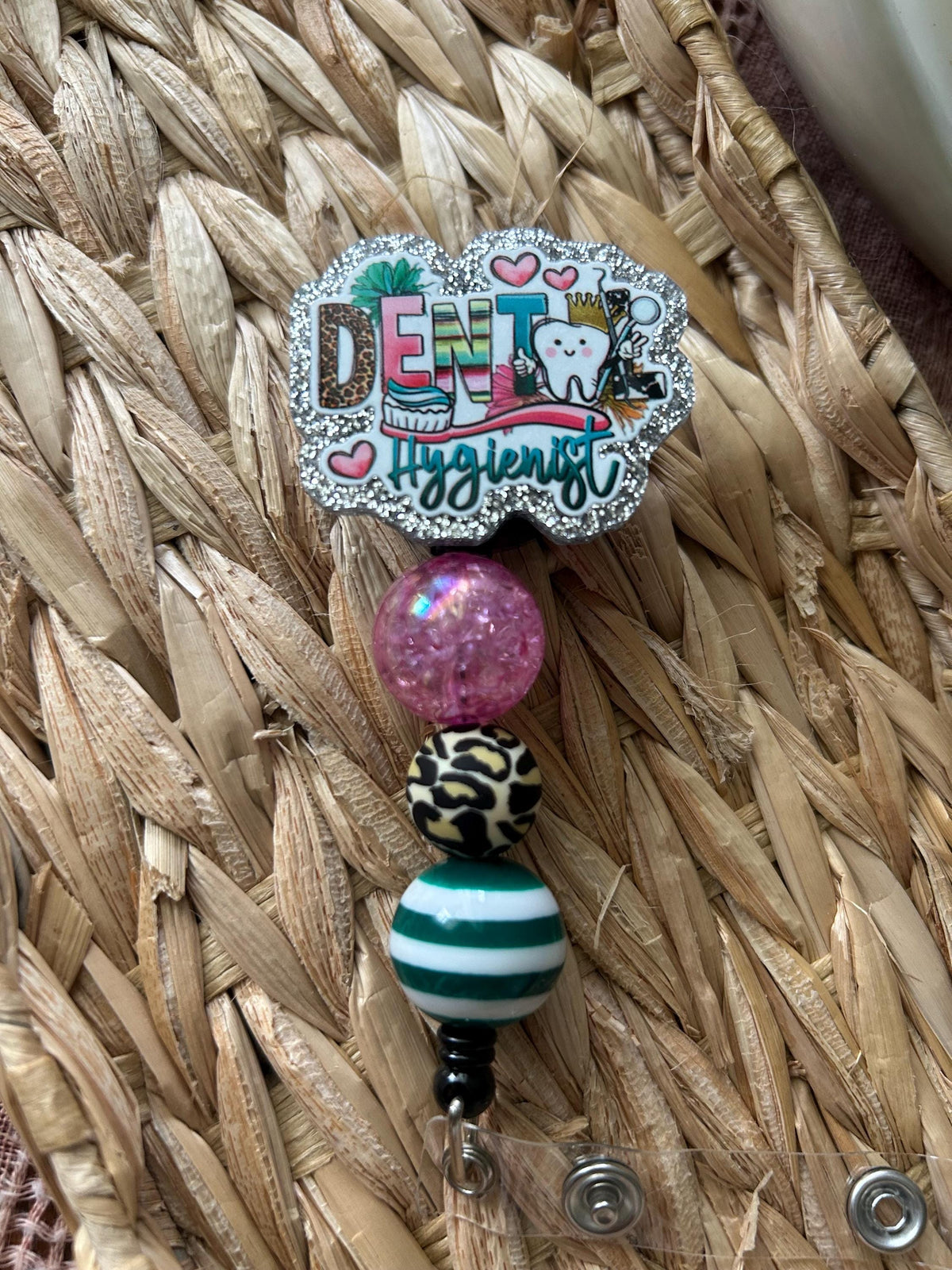 Dental Hygienist Badge Reel | Retractable ID Clip, Handmade Beaded Holder