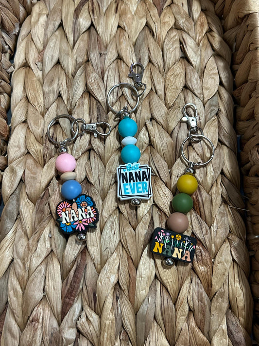 Nana Beaded Keychain | Best Nana Ever Gift | Floral Nana Keychain | Grandma Gift | Silicone Bead Keychain | Mother’s Day Gift
