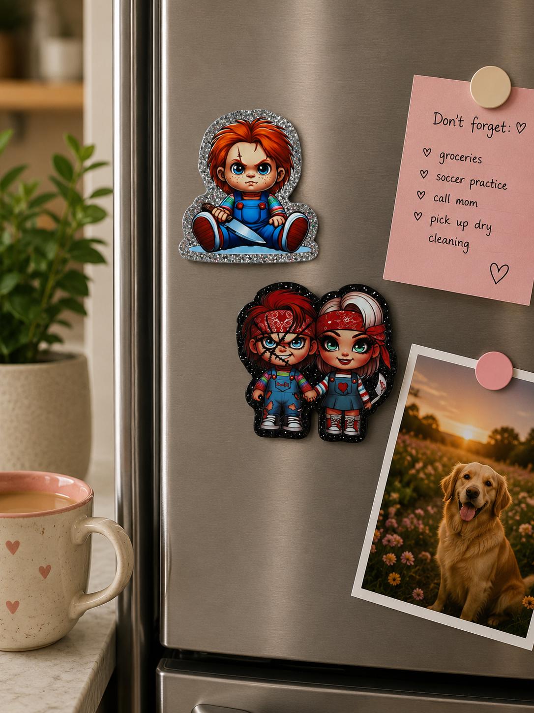Horror Character Magnets | Spooky Glitter Acrylic Fridge Decor