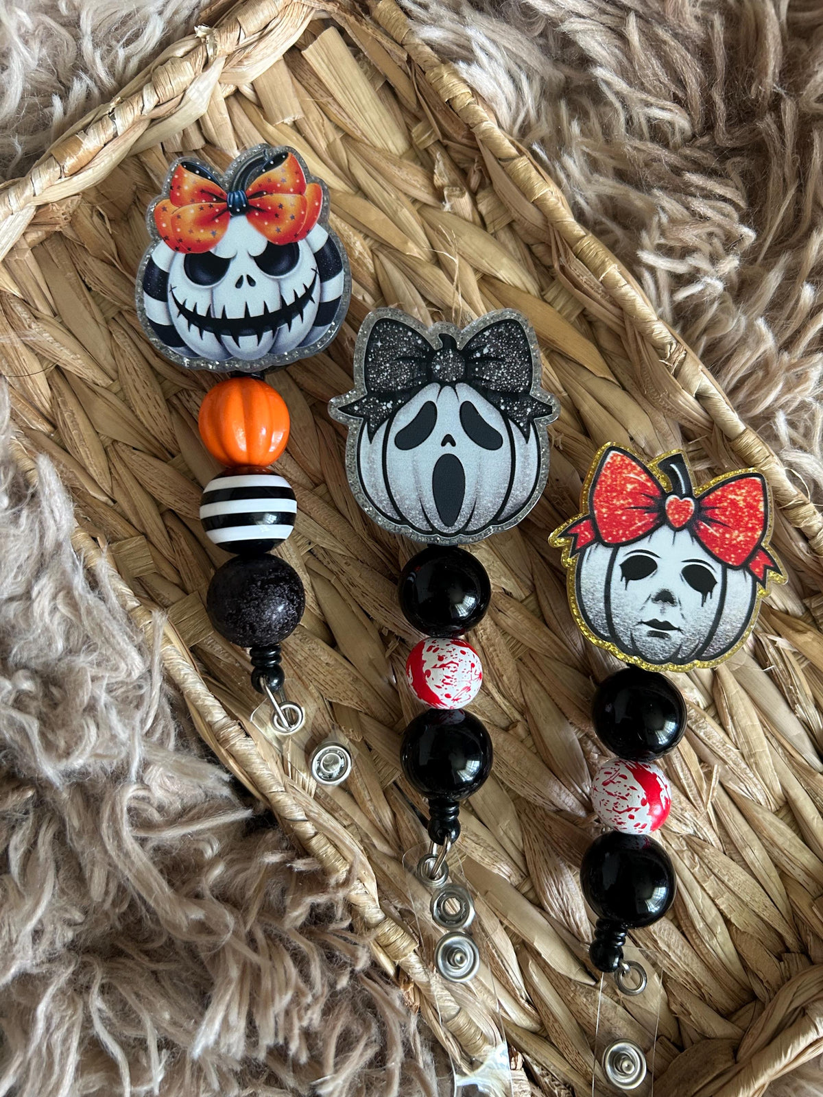 Halloween Badge Reel | Horror Pumpkin ID Holder, Nurse Accessory (Retractable)