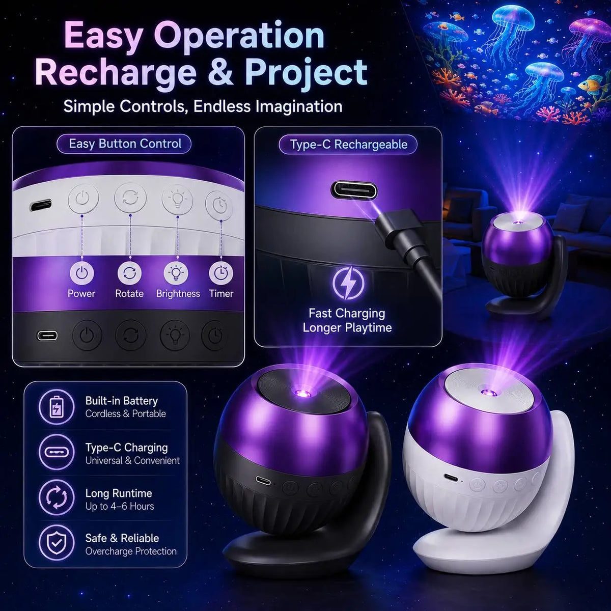 Ocean Galaxy Projector – LED Night Light