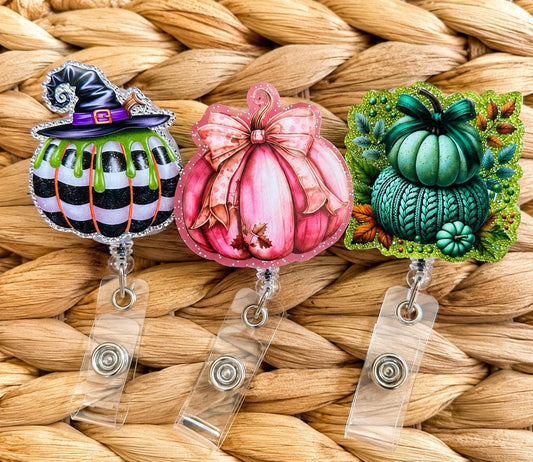 Fall Pumpkin Badge Reel | Witch, Pink, Sage Autumn Nurse Holder