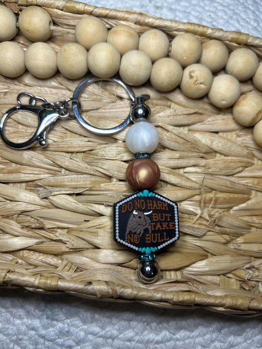 Handmade Beaded Keychain, Turquoise Pink White Beads, Western Cowgirl Charm