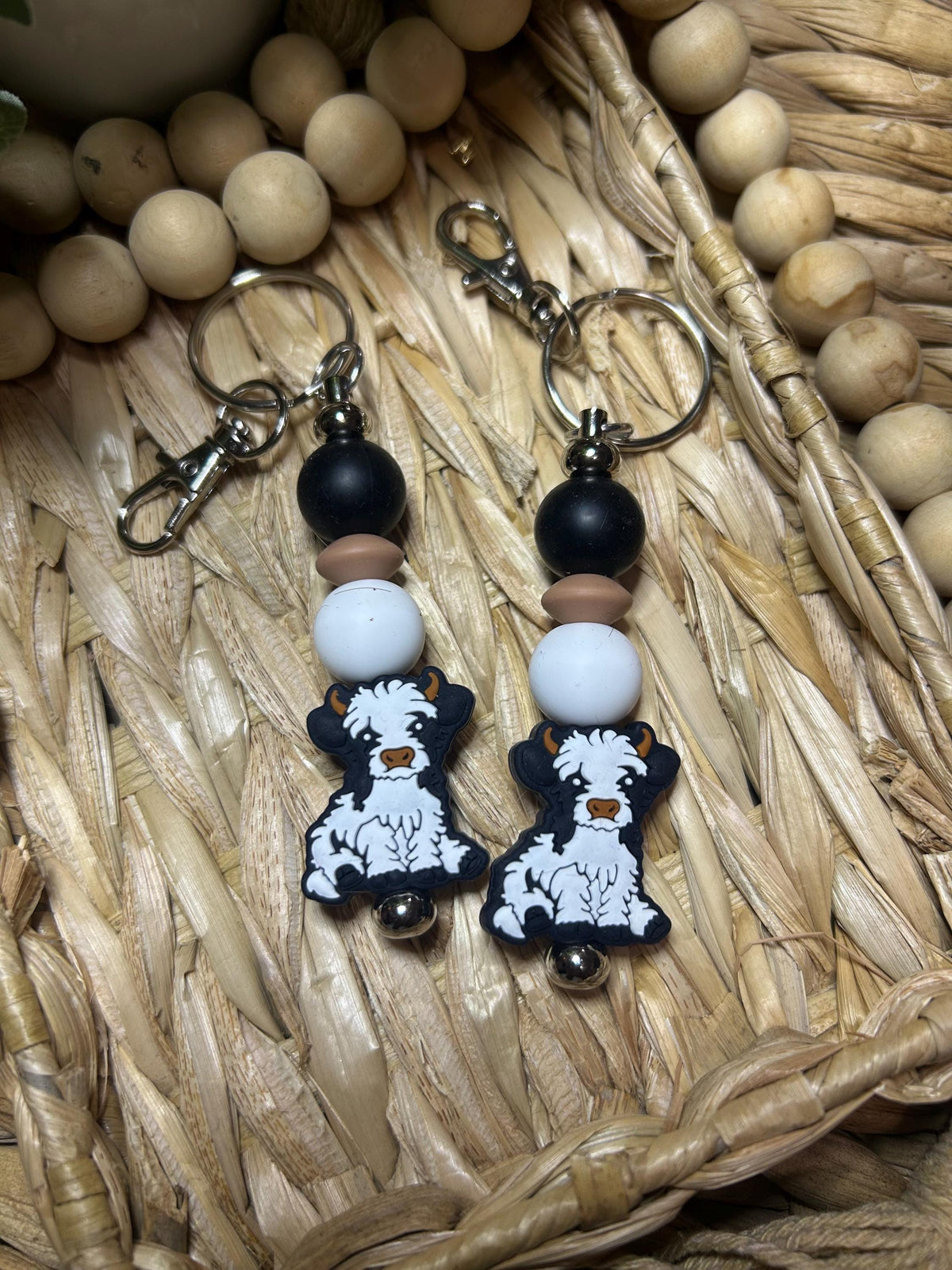 Highland Cow Silicone Beaded Keychain