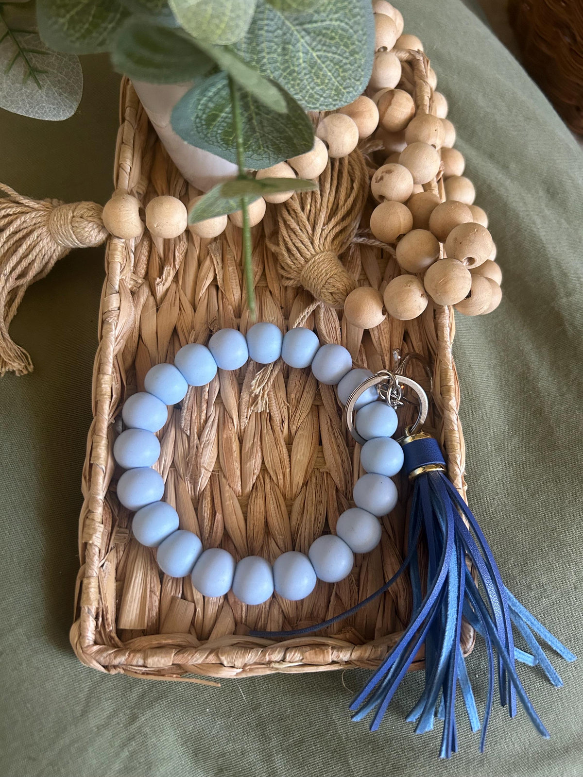Silicone Beaded Wristlet Keychain Bracelet, Tassel Charm Accessory