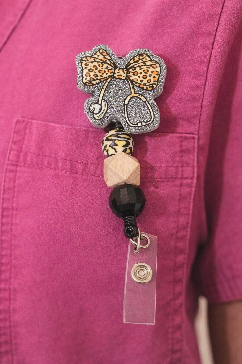 Leopard Bow Stethoscope Badge Reel