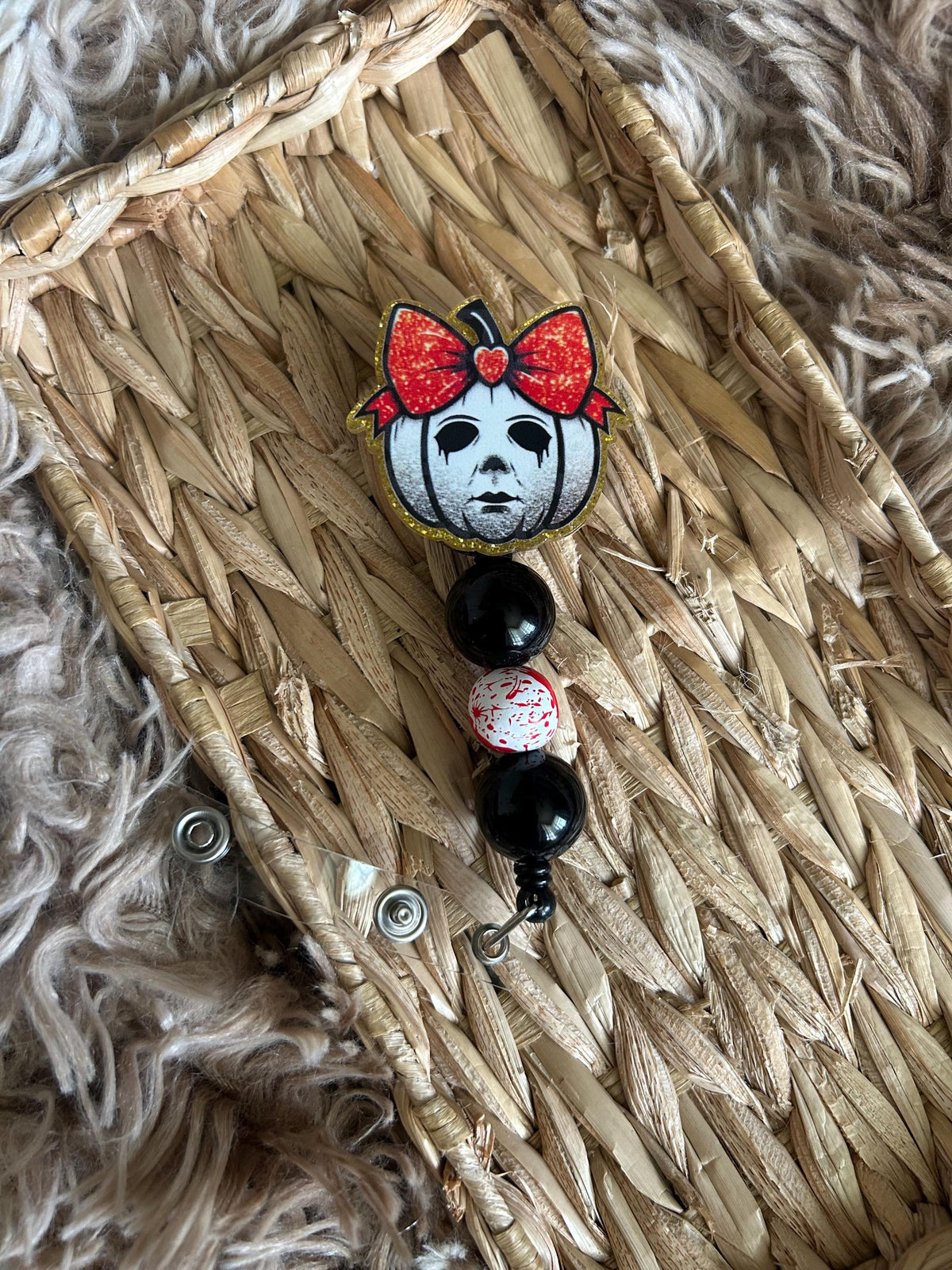 Halloween Badge Reel | Horror Pumpkin ID Holder, Nurse Accessory (Retractable)