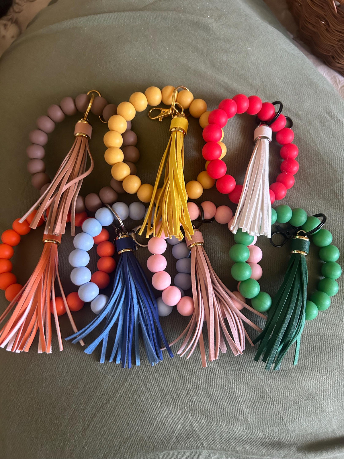 Silicone Beaded Wristlet Keychain Bracelet, Tassel Charm Accessory