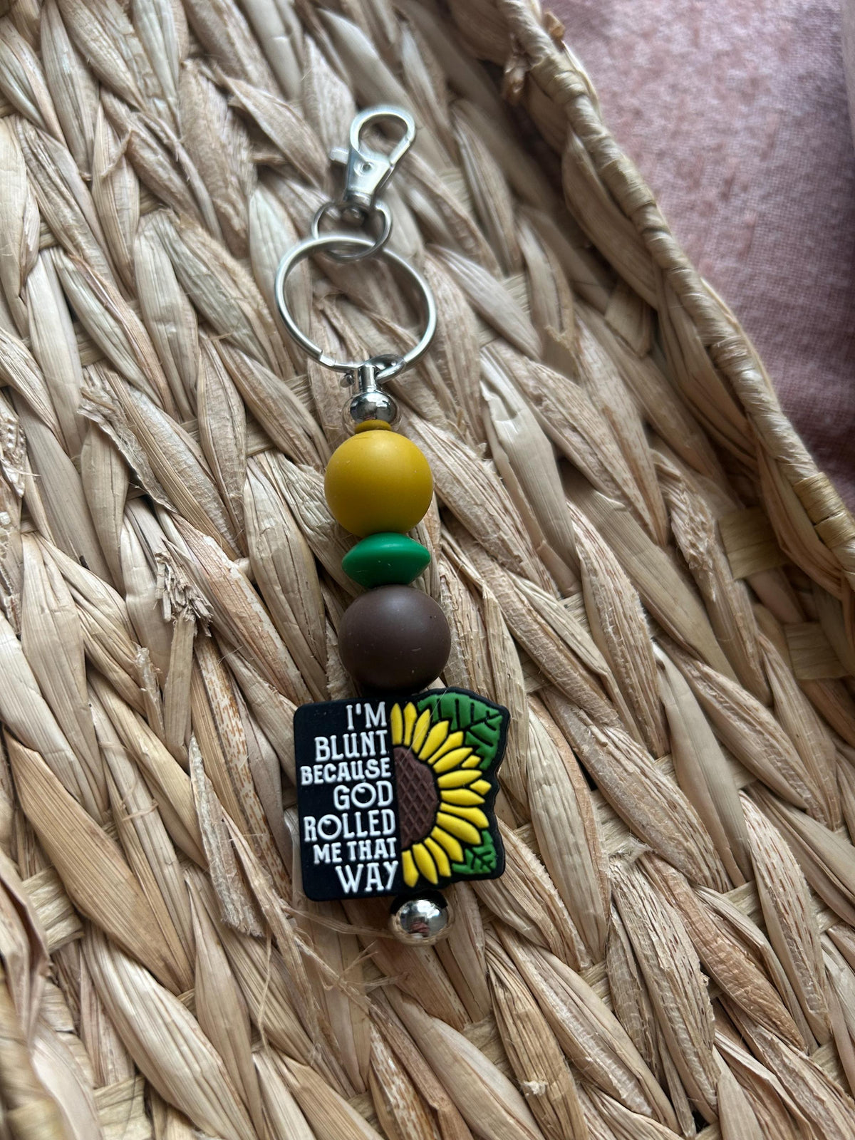 Handmade Silicone Beaded Keychain, "I'm Blunt Because God Rolled Me That Way" Charm