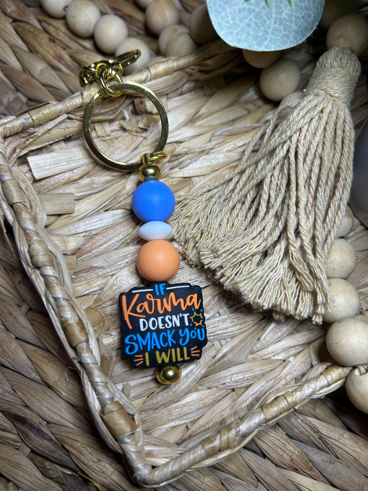 If Karma Doesn’t Smack You I Will Beaded Keychain
