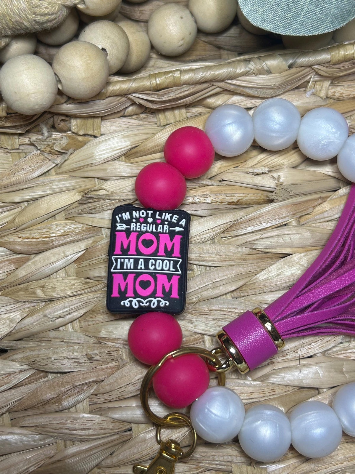 Silicone Beaded Wristlet Keychain, Mom Life Accessory, Handmade Tassel Charm